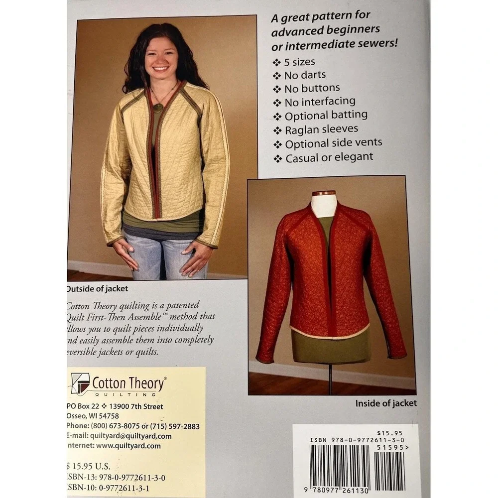 Cotton Theory Quilting Reversible Jackets #QY42 Paperback 5 Sizes Uncut Pattern